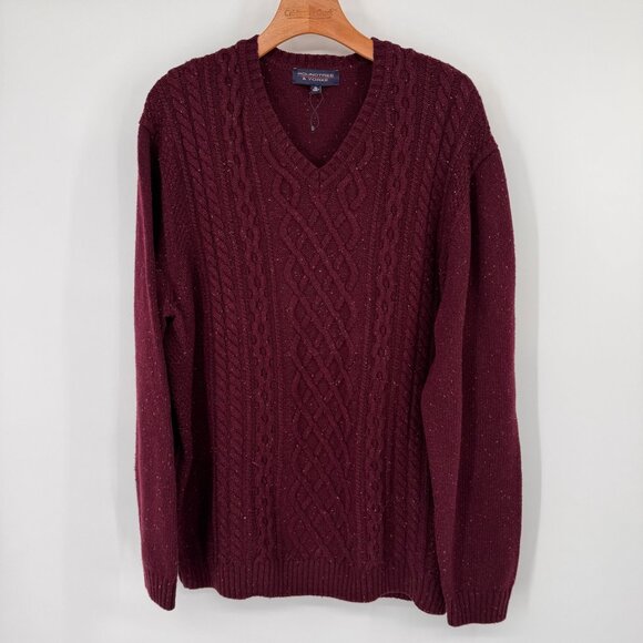 Roundtree & Yorke mens Burgundy Cable  V-Neck Sweater size XL Cotton Wool new - Picture 12 of 12
